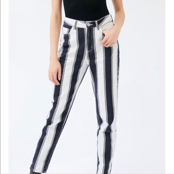 White Striped Mom Jeans Pants 